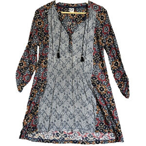Akemi Kin Anthropologie Dress Women's XS Navy Boho Humboldt Tunic Floral Mini